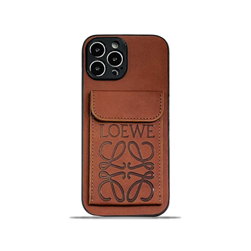 LOEWE羅意威 iPhone 保護殼帶卡夾棕色-LZP241448