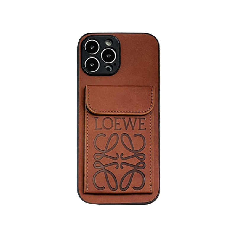 LOEWE羅意威 iPhone 保護殼帶卡夾棕色-LZP241448