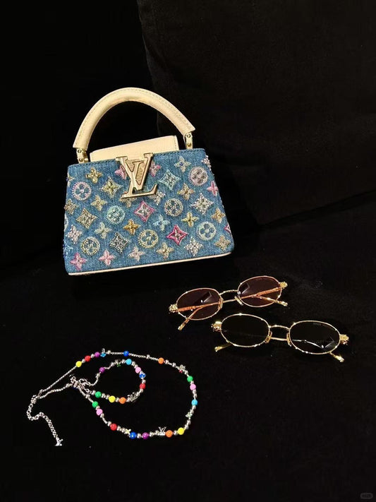 Luksus Denim Udsmykket Capucines Mini Taske