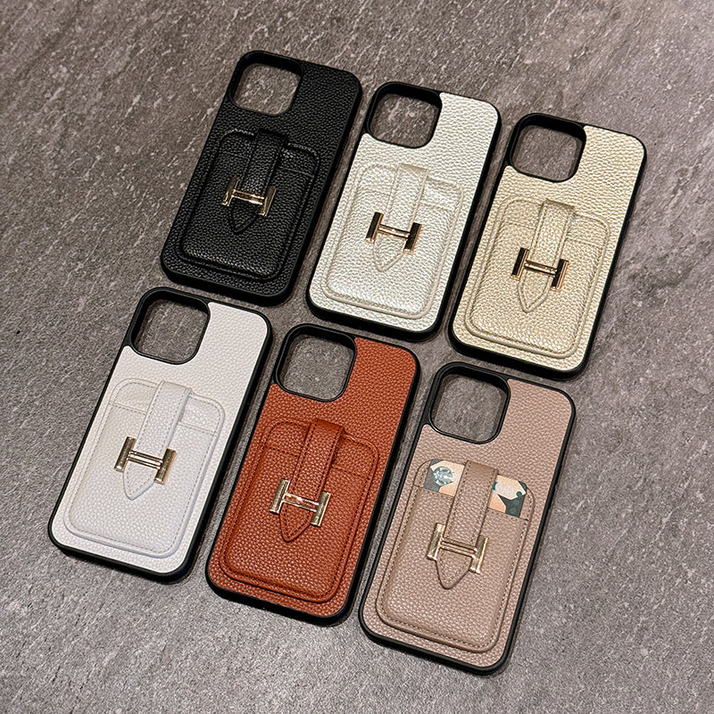 Capa de couro para iPhone com suporte para cartão H