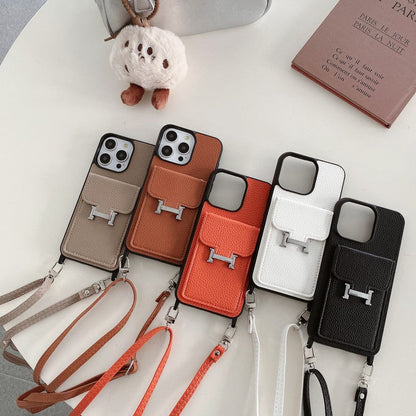 Bolsa de cartão H capa de couro crossbody para iPhone