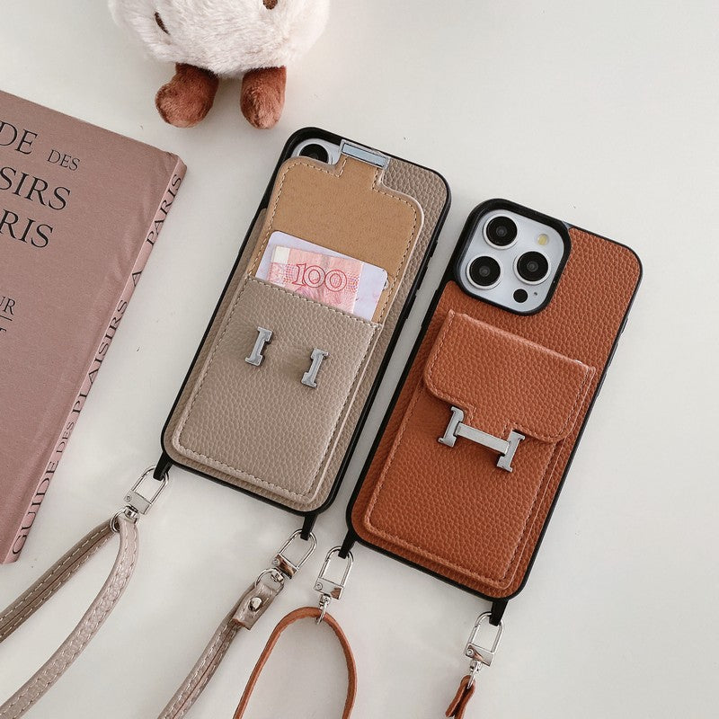 Bolsa de cartão H capa de couro crossbody para iPhone