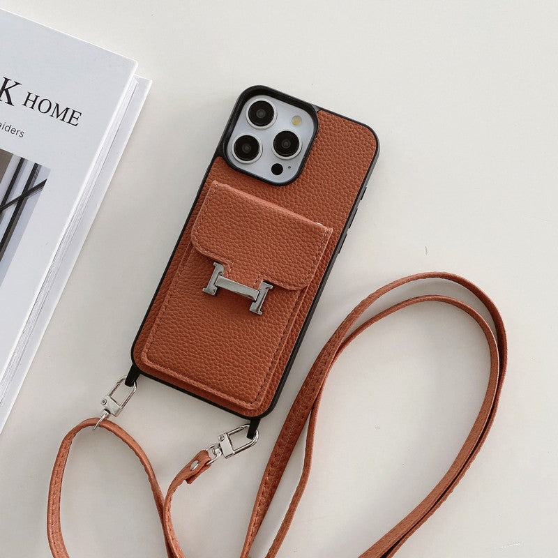 Bolsa de cartão H capa de couro crossbody para iPhone