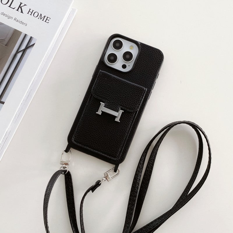 Bolsa de cartão H capa de couro crossbody para iPhone