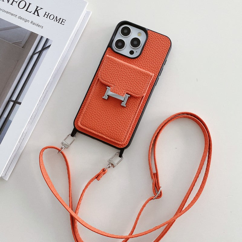 Bolsa de cartão H capa de couro crossbody para iPhone
