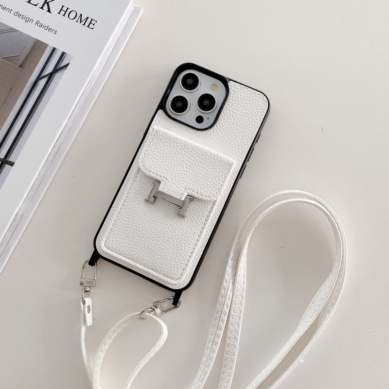 Bolsa de cartão H capa de couro crossbody para iPhone