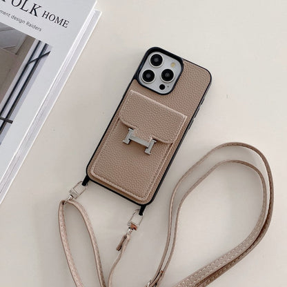 Bolsa de cartão H capa de couro crossbody para iPhone