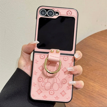 《三星Z Flip系列皮革折疊防摔手機殼，帶指環扣設計》