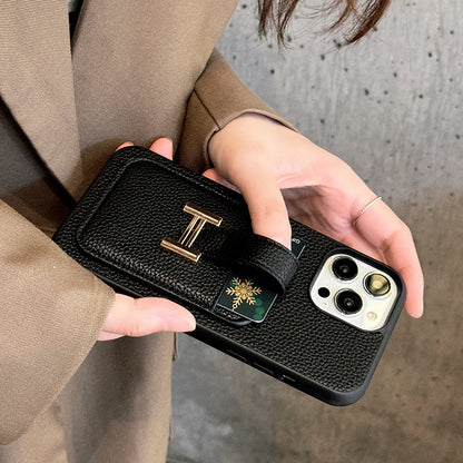 Capa de couro para iPhone com suporte para cartão H