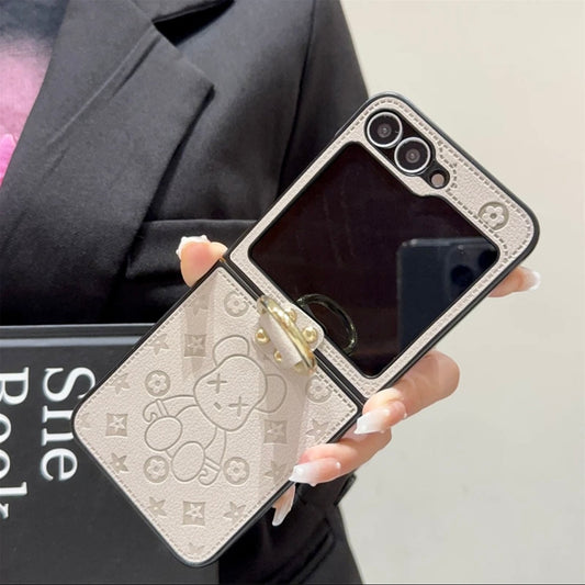 《三星Z Flip系列皮革折疊防摔手機殼，帶指環扣設計》