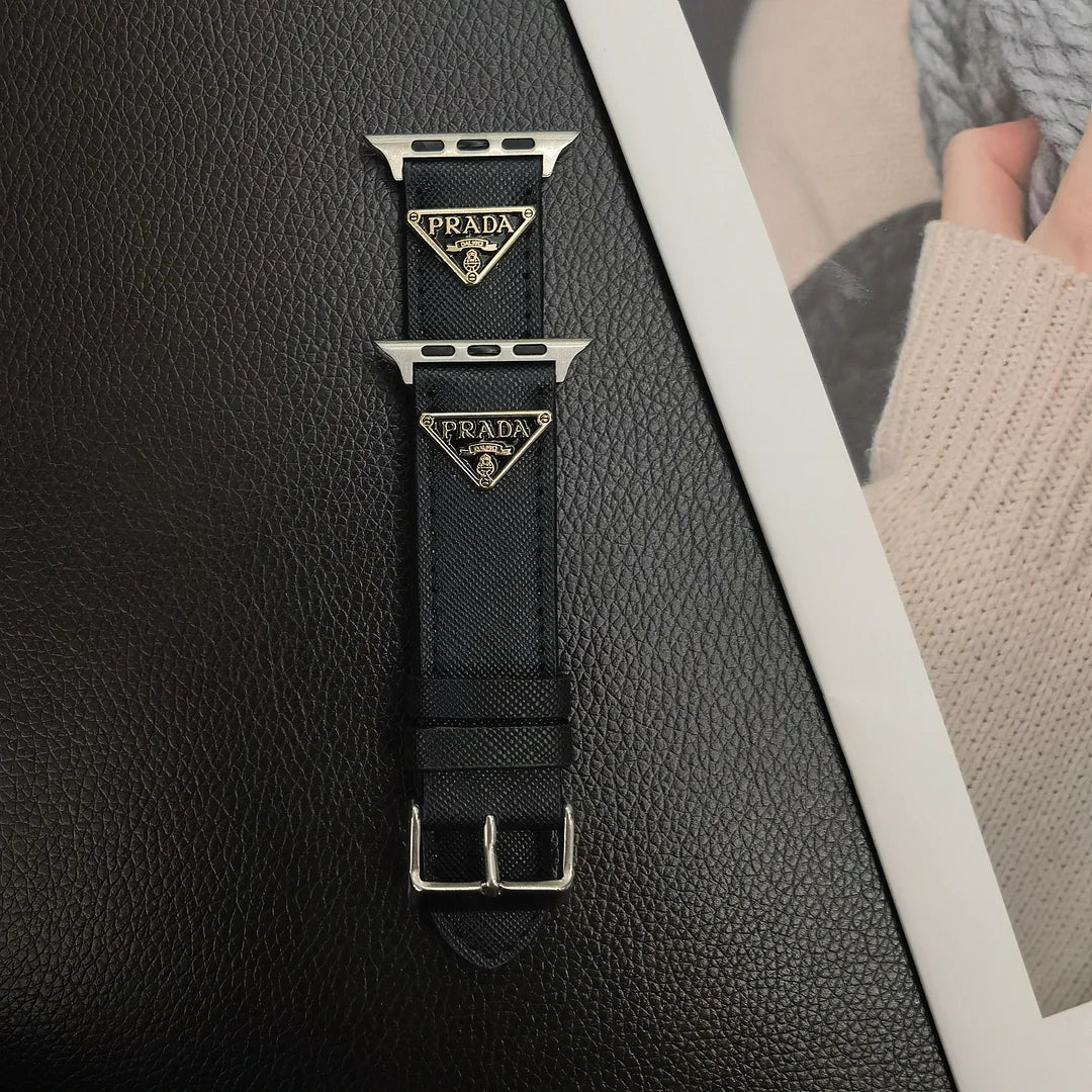 Dubbel triangel Monogram Etikett Läder Apple Watch Band