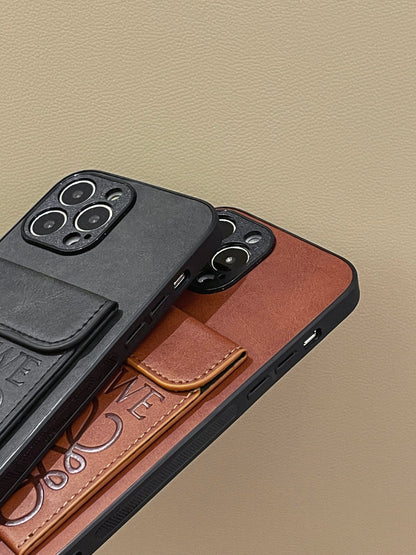 LOEWE羅意威 iPhone 保護殼帶卡夾棕色-LZP241448