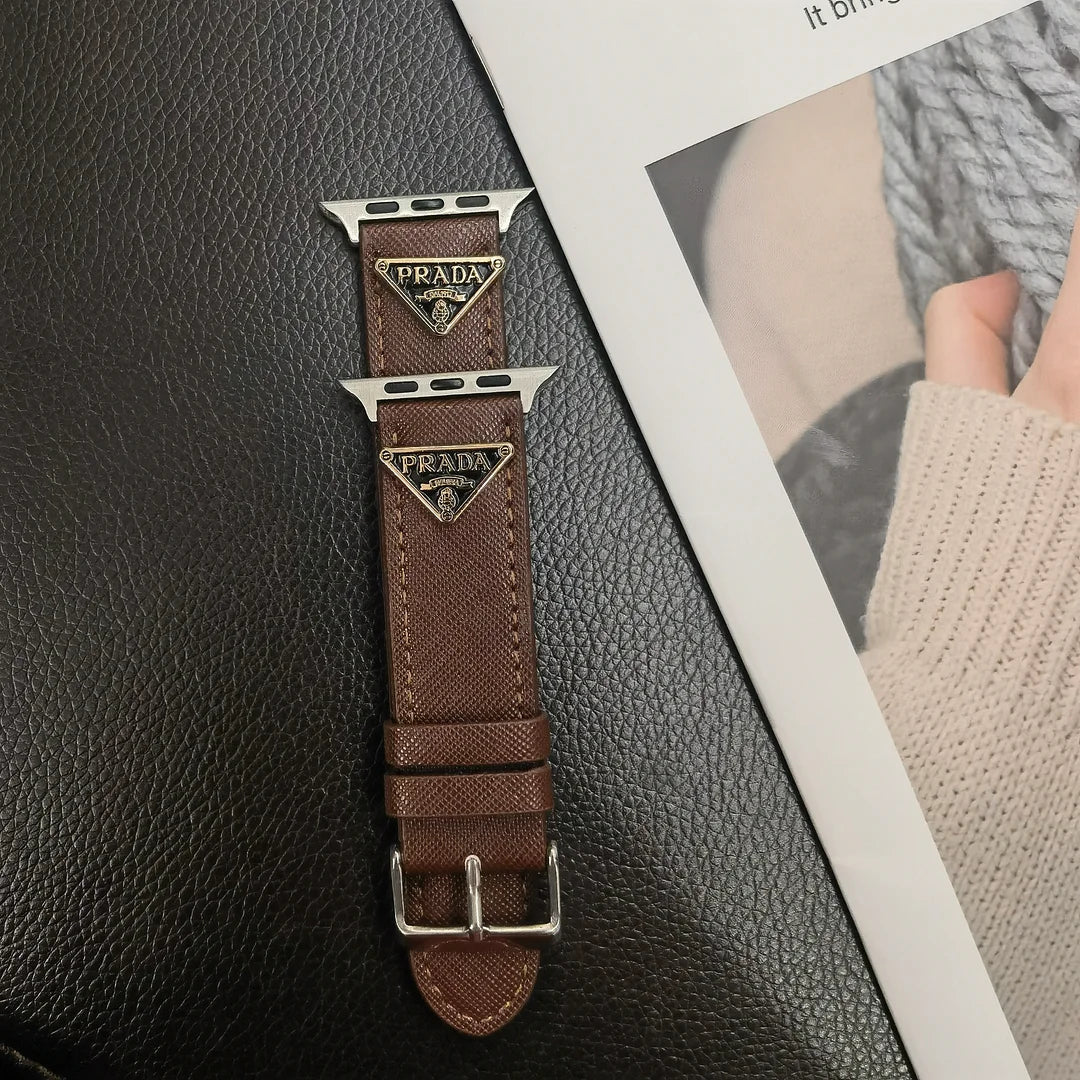 Dubbel triangel Monogram Etikett Läder Apple Watch Band