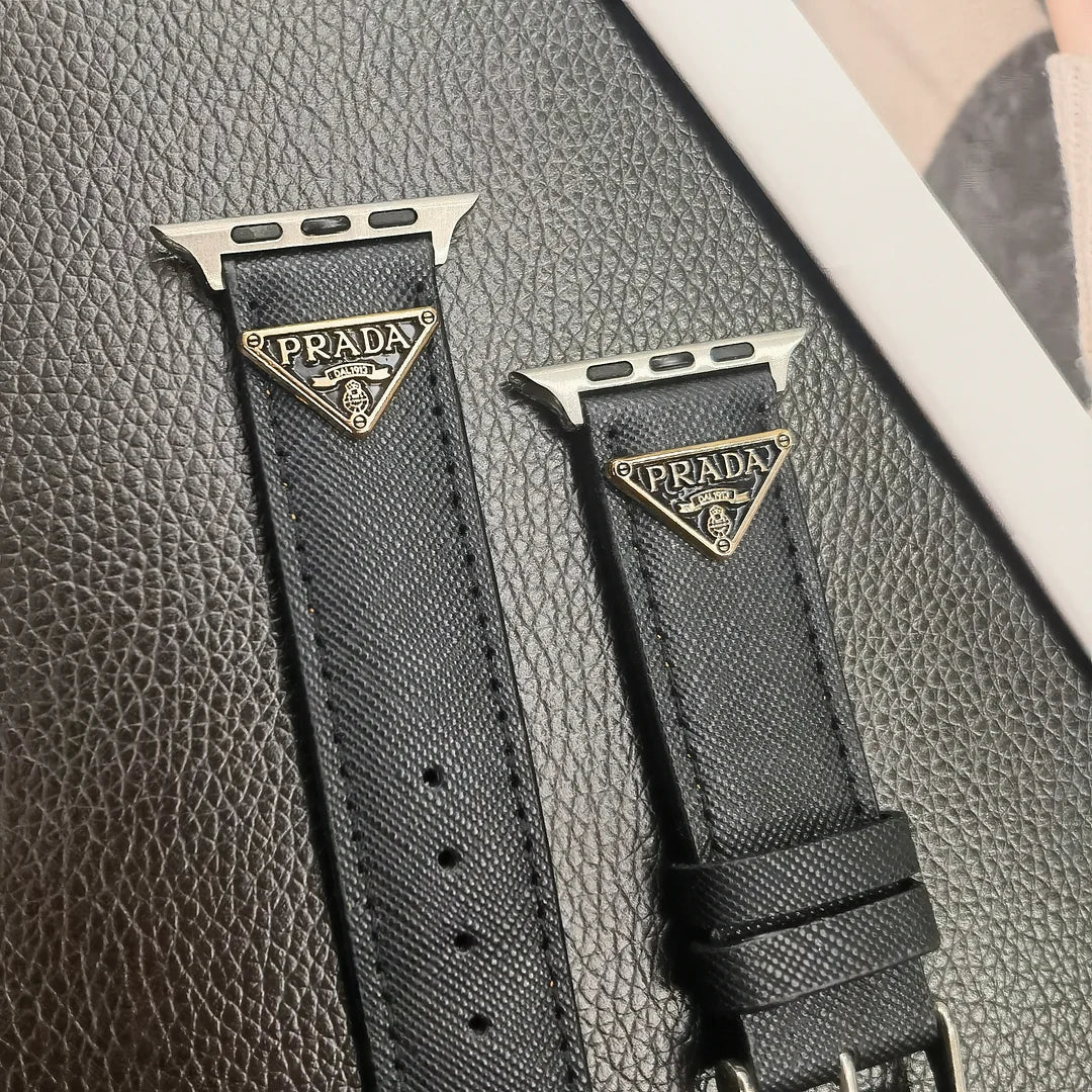 Dubbel triangel Monogram Etikett Läder Apple Watch Band