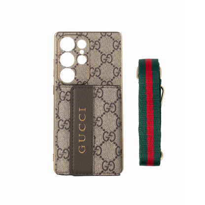 高級皮革三星手機殼，帶錢包和錶帶 W.