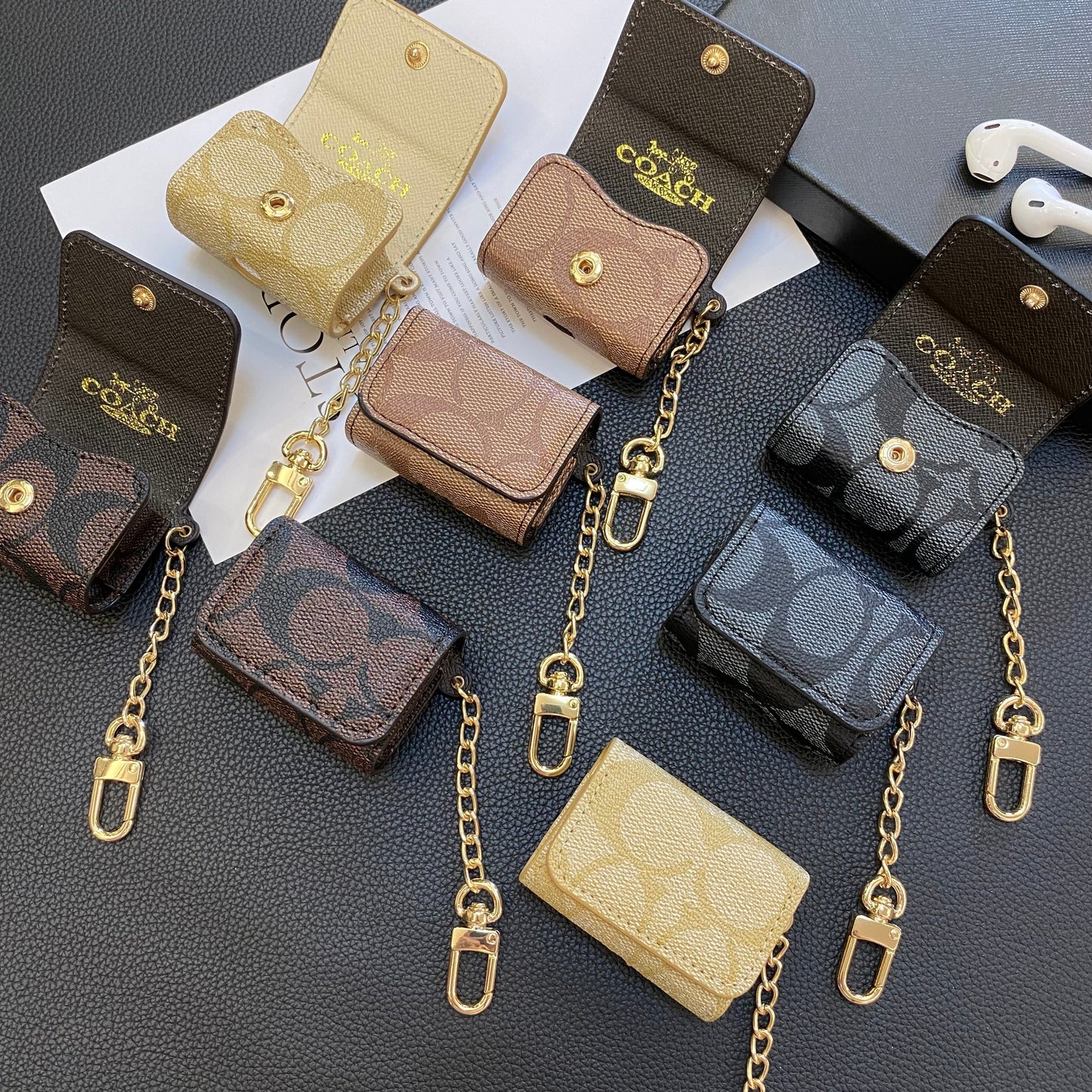 Estuches Luxury Coach para AirPods Café-YH240425