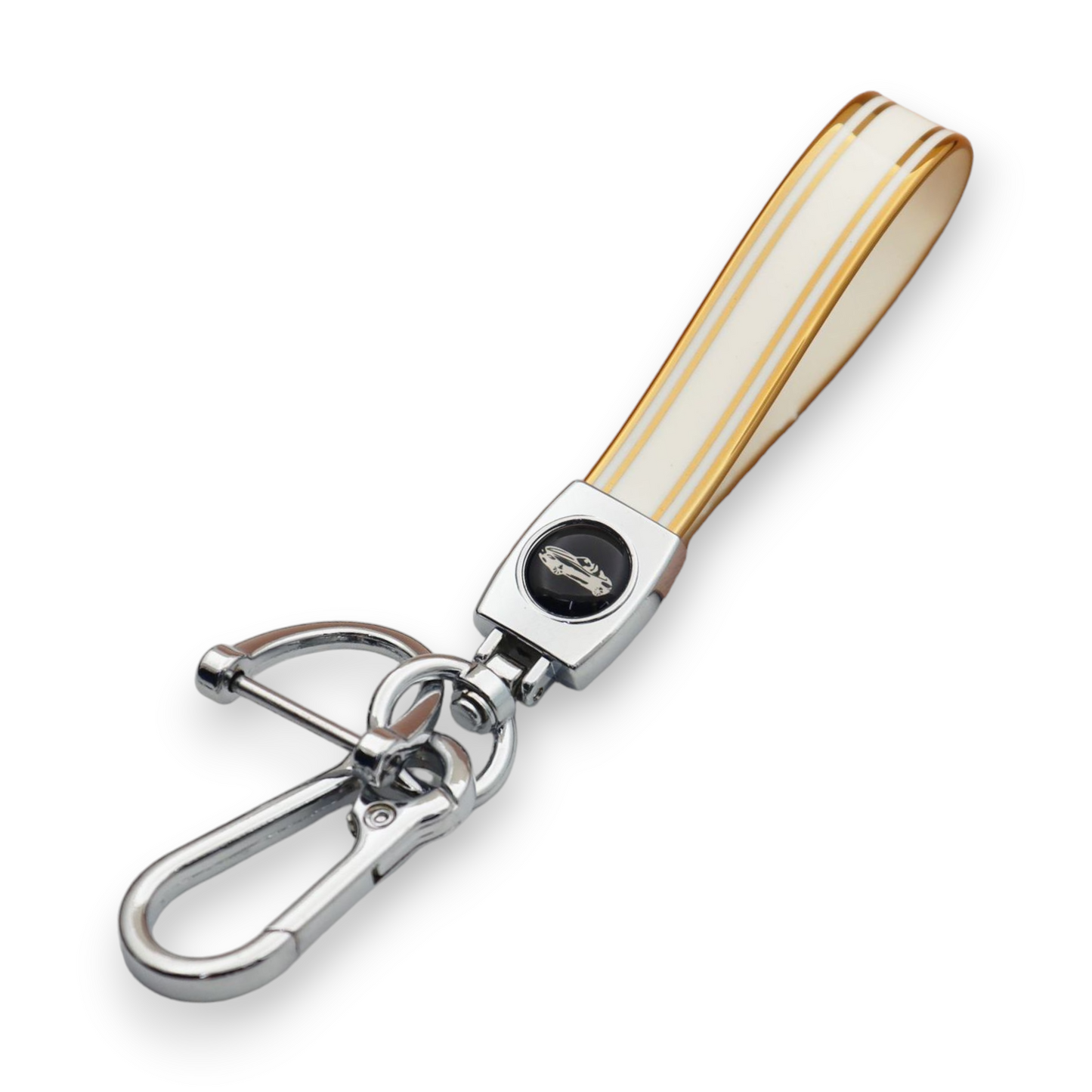 Universal bilnøkkelring i metall med gullkant TPU-snor