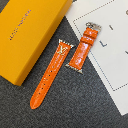 GLANSIGT LÄDER APPLE KLOCKORM LYXIG METALLLOGO