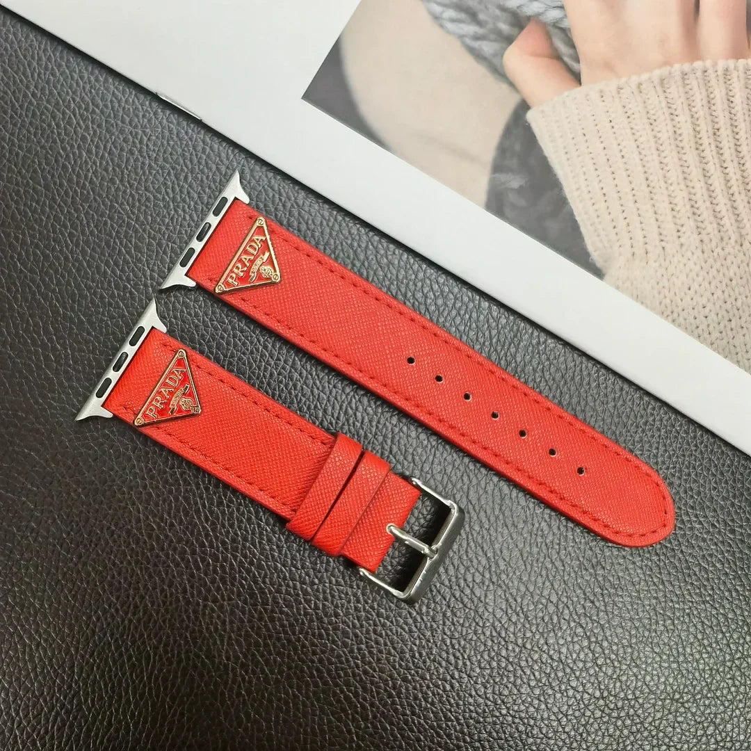 Dubbel triangel Monogram Etikett Läder Apple Watch Band