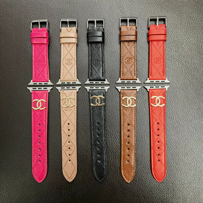 Luxuriöses goldenes Monogramm-3D-geprägtes Apple-Watch-Lederarmband