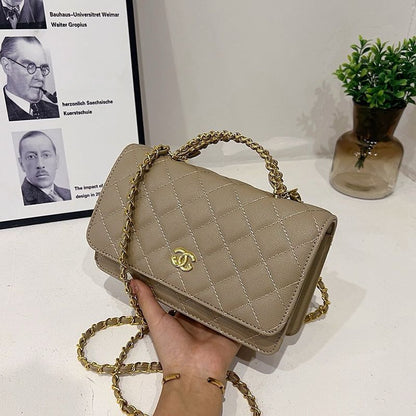 鏈條錢包閃亮小羊皮珍珠金色金屬