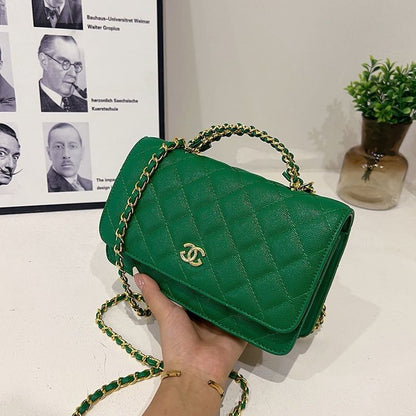 鏈條錢包閃亮小羊皮珍珠金色金屬