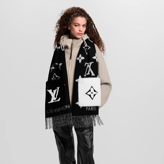 Luxury Cold Reykjavik Scarf  Reversible Monogram Knit Scarf